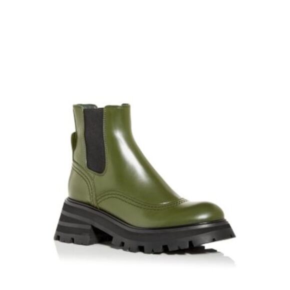ALEXANDER MCQUEEN Shoes - ALEXANDER MCQUEEN Womens Green 1" Pull-Tab Wander Leather Chelsea 36